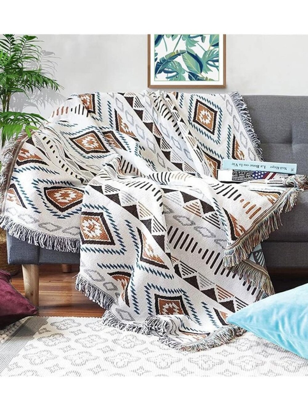 Aztec Southwestern Throw Blanket,Native American Cover 51"x63"